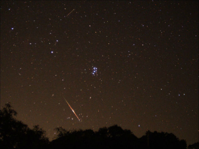 Meteor (Perseid's) and M45 (Pleides) by Mark Bell