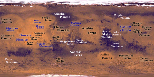 Map of the surface of Mars. Can you pick up any in your telescope? 