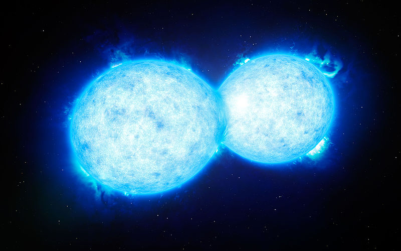 This artist's impression shows VFTS 352 — the hottest and most massive double star system to date where the two components are in contact and sharing material.